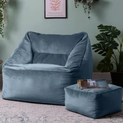 icon Zitzak en Poef Natalia - Fluwelen Zitzak - Blauw Outlet