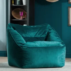 icon Zitzak en XL Poef Natalia - Fluwelen Zitzak - Blauwgroen Best