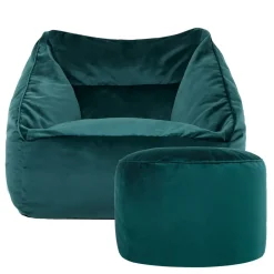 icon Zitzak en XL Poef Natalia - Fluwelen Zitzak - Blauwgroen Best