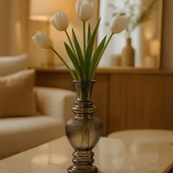 Ideas 4 Seasons Bloemenvaas Venice - glas - grijs smoke - D5.7 x H15 cm Sale