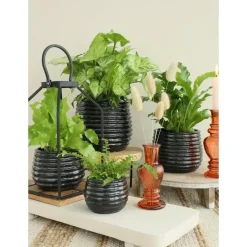 Ideas 4 Seasons Ideas4seasons Plantenpot ribbel - zwart - D14 x H10 cm Online