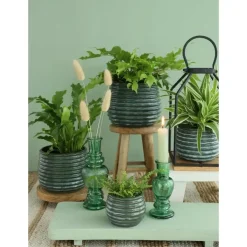 Ideas 4 Seasons Ideas4seasons Plantenpot ribbel - donkergroen - D16 x H13 cm Discount