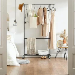 Parya Ijzeren Kledingrek - Kledingrek op wieltjes - 2 stangen Online