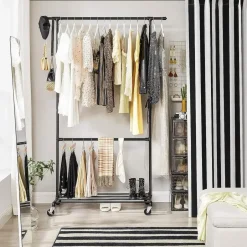 Parya Ijzeren Kledingrek - Kledingrek op wieltjes - 2 stangen Online