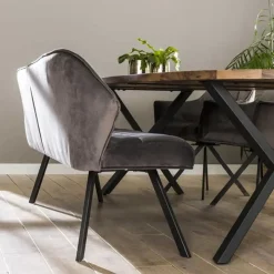 Dimehouse Industriële eetkamerbank Romy velvet 180 cm grijs - 190x180x81 cm - Stof - Grijs New