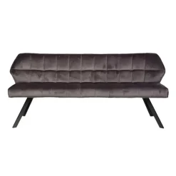 Dimehouse Industriële eetkamerbank Romy velvet 180 cm grijs - 190x180x81 cm - Stof - Grijs New