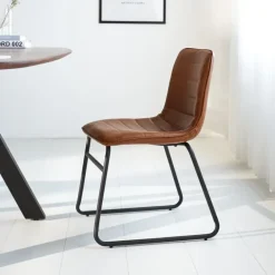 Dimehouse Industriële eetkamerstoel Mark cognac - Kunstleder - Bruin Discount