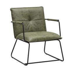 Dimehouse Industriële fauteuil Hailey groen ecoleder - Leder - Groen