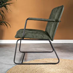 Dimehouse Industriële fauteuil Hailey groen ecoleder - Leder - Groen