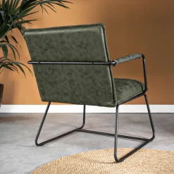 Dimehouse Industriële fauteuil Hailey groen ecoleder - Leder - Groen