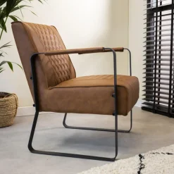 Dimehouse Industriële fauteuil Peter Cognac - Kunstleder - Bruin Online