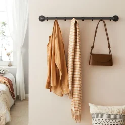 ACAZA Industriële Kapstok met 8 Haken, Kledingstang, Ophang Rail - Metaal - Zwart Best