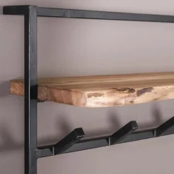 Dimehouse Industriële kapstok Naomi 12 haken acaciahout metaal 30x100x80 cm Hout Best