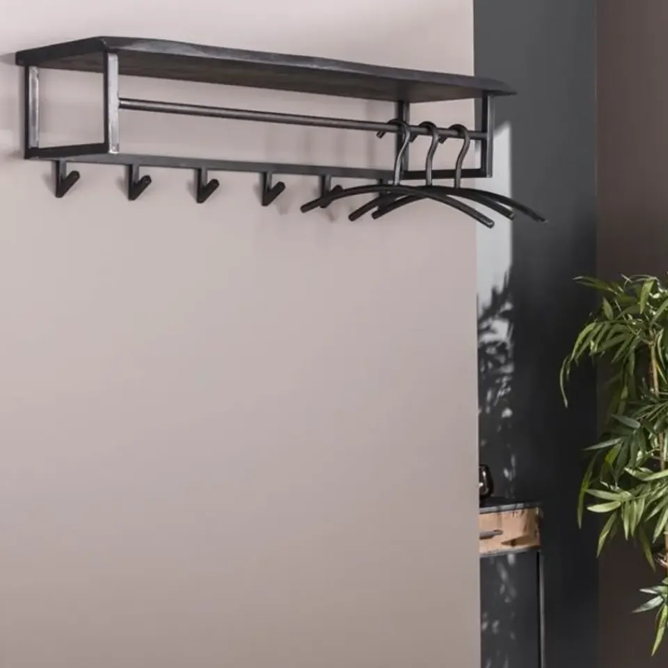 Dimehouse Industriële kapstok Yme acaciahout metaal - 30x100x27 cm - Hout - Bruin New