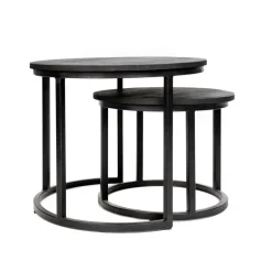 Dimehouse Industriële salontafel set van 2 Rosa zwart - 54x54x44 cm - Mangohout - Zwart Clearance