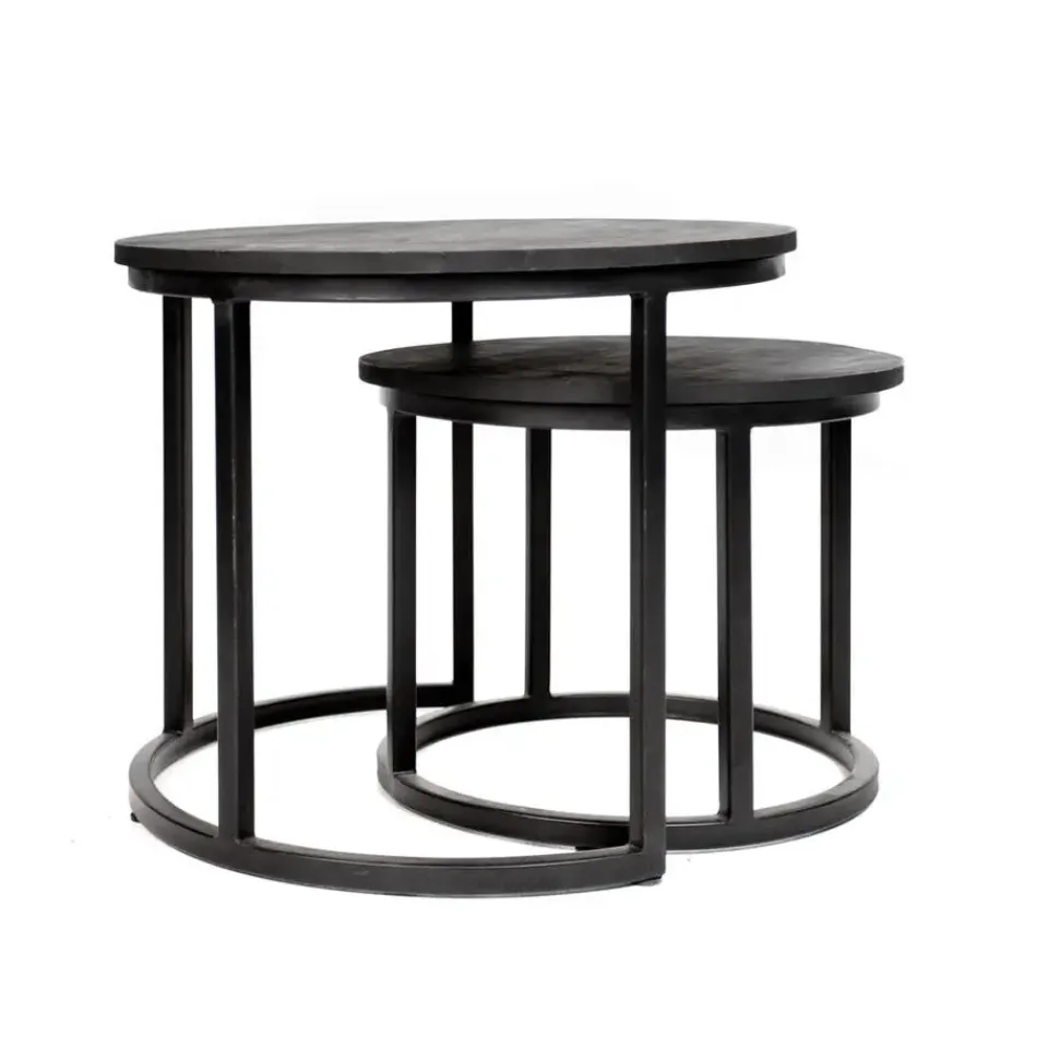 Dimehouse Industriële salontafel set van 2 Rosa zwart - 54x54x44 cm - Mangohout - Zwart Clearance