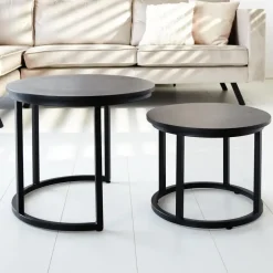 Dimehouse Industriële salontafel set van 2 Rosa zwart - 54x54x44 cm - Mangohout - Zwart Clearance