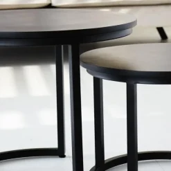 Dimehouse Industriële salontafel set van 2 Rosa zwart - 54x54x44 cm - Mangohout - Zwart Clearance