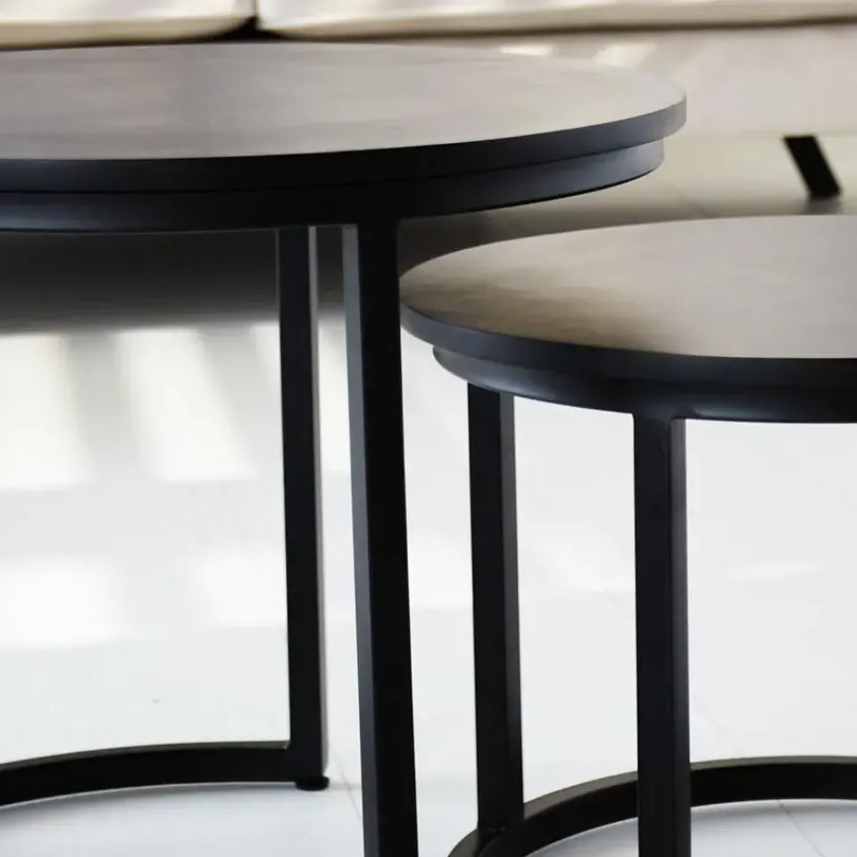 Dimehouse Industriële salontafel set van 2 Rosa zwart - 54x54x44 cm - Mangohout - Zwart Clearance