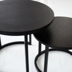 Dimehouse Industriële salontafel set van 2 Rosa zwart - 54x54x44 cm - Mangohout - Zwart Clearance