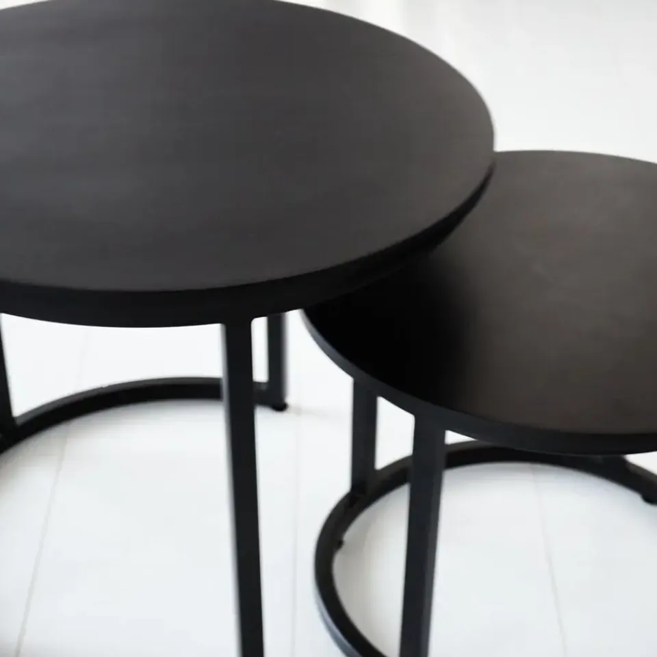 Dimehouse Industriële salontafel set van 2 Rosa zwart - 54x54x44 cm - Mangohout - Zwart Clearance