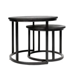 Dimehouse Industriële salontafel set van 2 Rosa zwart - 54x54x44 cm - Mangohout - Zwart Clearance