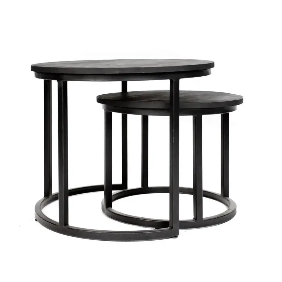 Dimehouse Industriële salontafel set van 2 Rosa zwart - 54x54x44 cm - Mangohout - Zwart Clearance