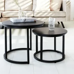 Dimehouse Industriële salontafel set van 2 Rosa zwart - 54x54x44 cm - Mangohout - Zwart Clearance
