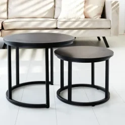 Dimehouse Industriële salontafel set van 2 Rosa zwart - 54x54x44 cm - Mangohout - Zwart Clearance