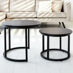 Dimehouse Industriële salontafel set van 2 Rosa zwart - 54x54x44 cm - Mangohout - Zwart Clearance