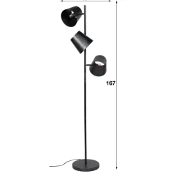 Dimehouse Industriële vloerlamp Carta 3-lichts zwart metaal 167x40x167 cm Metaal Clearance