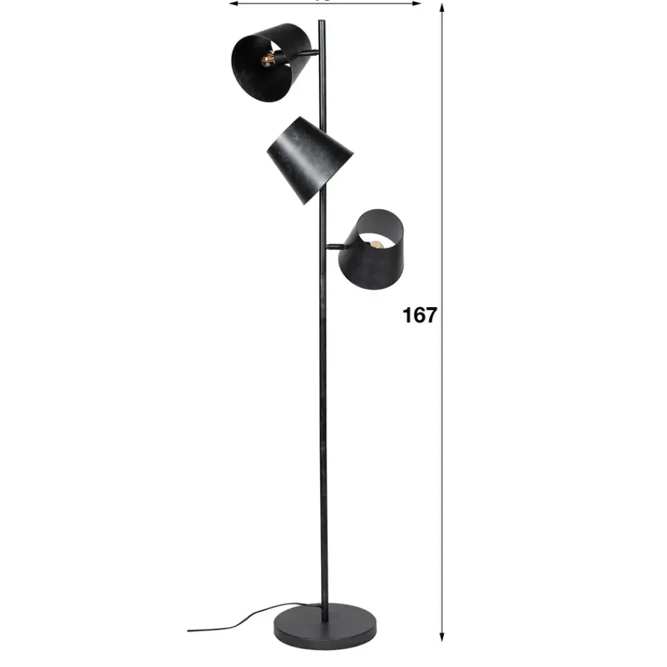Dimehouse Industriële vloerlamp Carta 3-lichts zwart metaal 167x40x167 cm Metaal Clearance