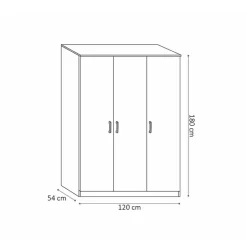 Interiax Kledingkast 'Amelie' - Wit - 3 Deurs - 180x120x54 cm Best