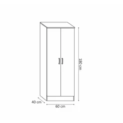Interiax Kledingkast 'Amelie' - Wit - 2 Deurs - 180x60x40 cm