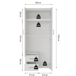 Interiax Kledingkast 'Lena' - Wit - 2 Deurs - 185x80x52cm Best