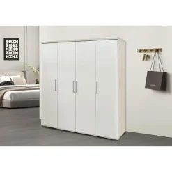 Interiax Kledingkast 'Mila' - Wit - 4 Deurs - 183x120x52cm Discount