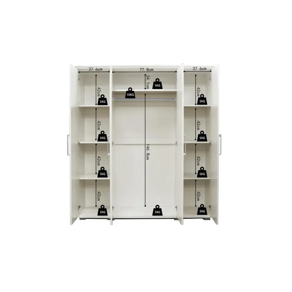 Interiax Kledingkast 'Mila' - Wit - 4 Deurs - 183x120x52cm Discount