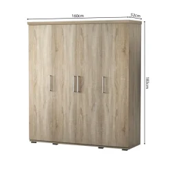 Interiax Kledingkast 'Mila' - Sonoma Eik - 4 Deurs - 183x160x52cm Discount