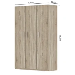 Interiax Kledingkast 'Mila' - Sonoma Eik - 3 Deurs - 180x120x42 cm New