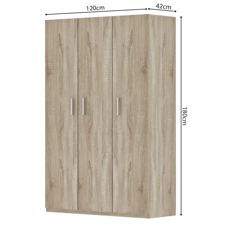 Interiax Kledingkast 'Mila' - Sonoma Eik - 3 Deurs - 180x120x42 cm New