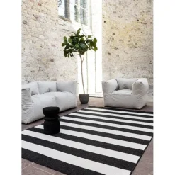 Eva Interior Interieur05 Buitenkleed Stripes zwart/wit dubbelzijdig - 290 x 200 cm Discount