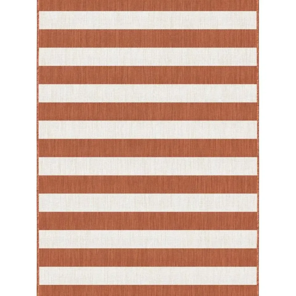 Eva Interior Interieur05 Buitenkleed Stripes roest/wit dubbelzijdig - 290 x 200 cm Online