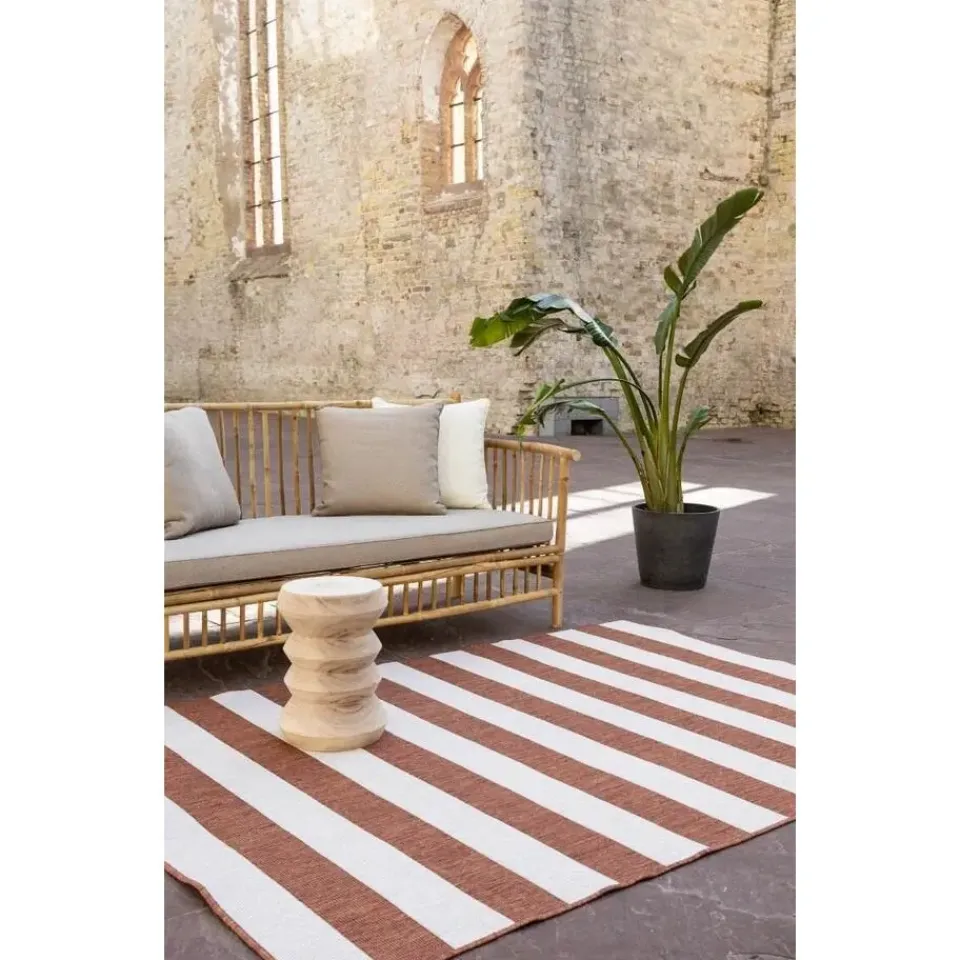 Eva Interior Interieur05 Buitenkleed Stripes roest/wit dubbelzijdig - 290 x 200 cm Online