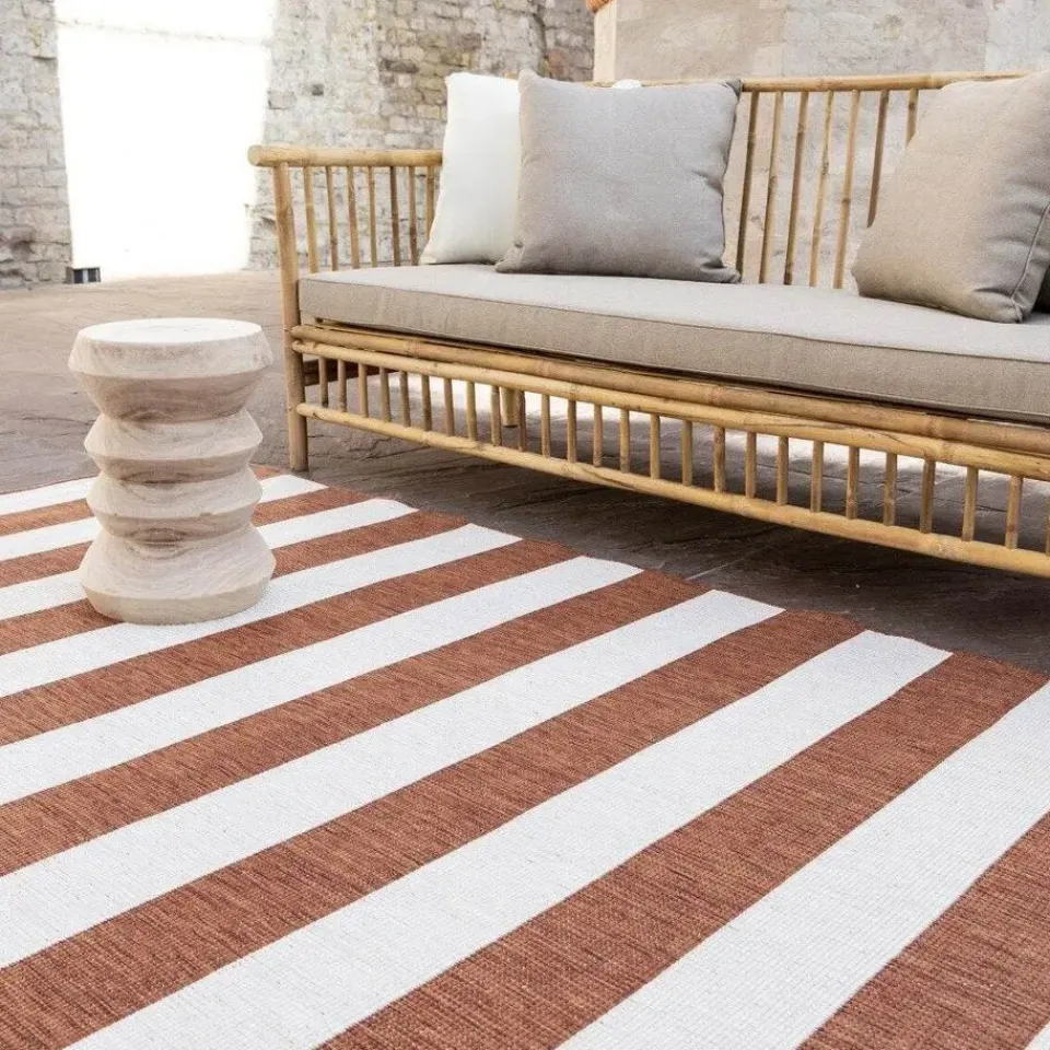 Eva Interior Interieur05 Buitenkleed Stripes roest/wit dubbelzijdig - 290 x 200 cm Online