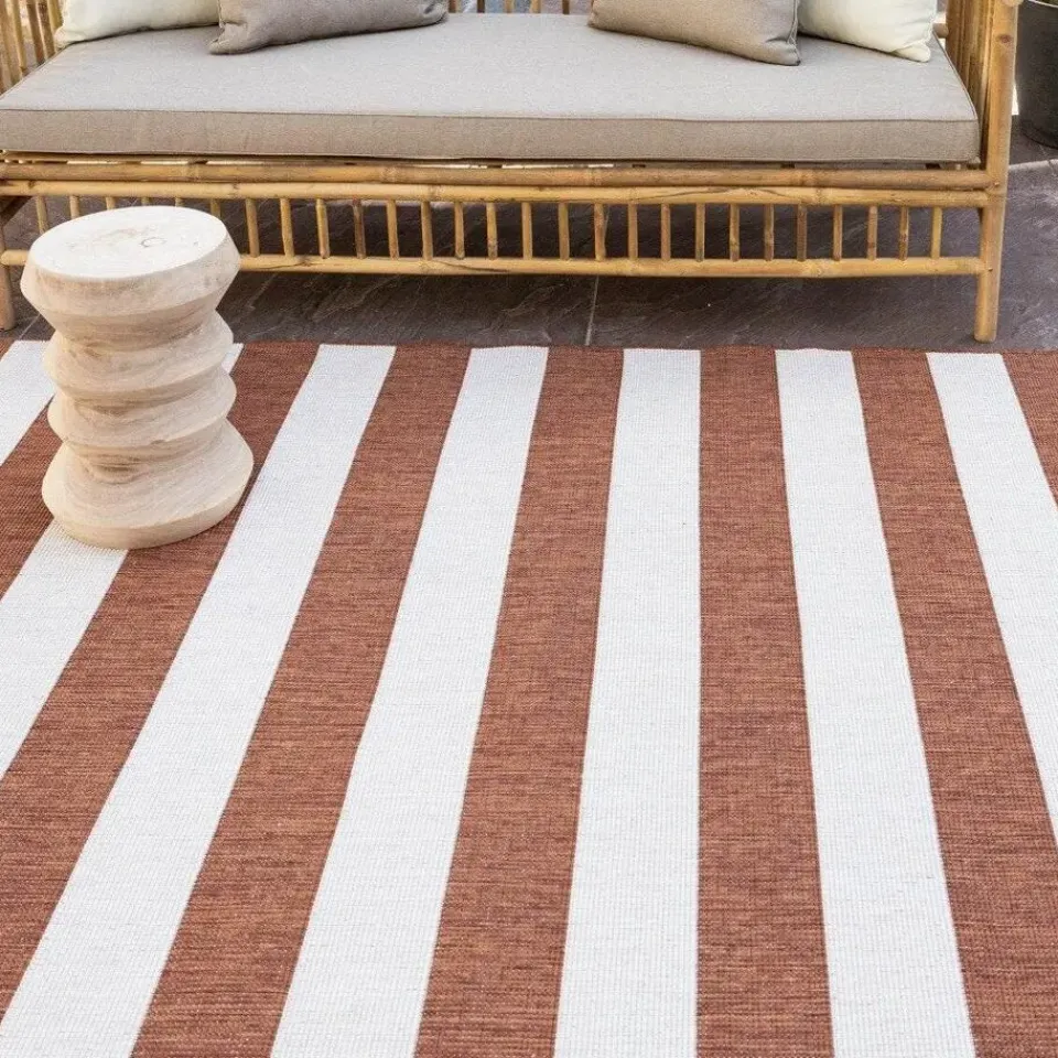 Eva Interior Interieur05 Buitenkleed Stripes roest/wit dubbelzijdig - 290 x 200 cm Online