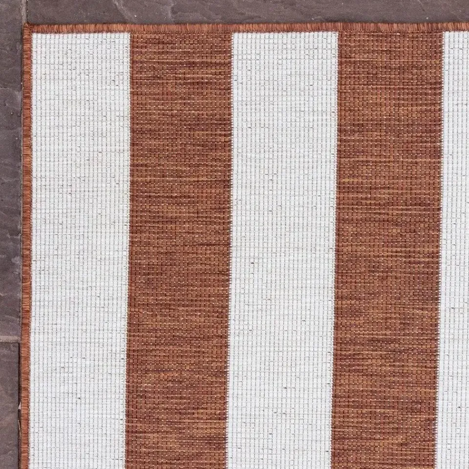 Eva Interior Interieur05 Buitenkleed Stripes roest/wit dubbelzijdig - 290 x 200 cm Online