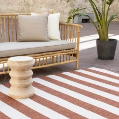 Eva Interior Interieur05 Buitenkleed Stripes roest/wit dubbelzijdig - 290 x 200 cm Online