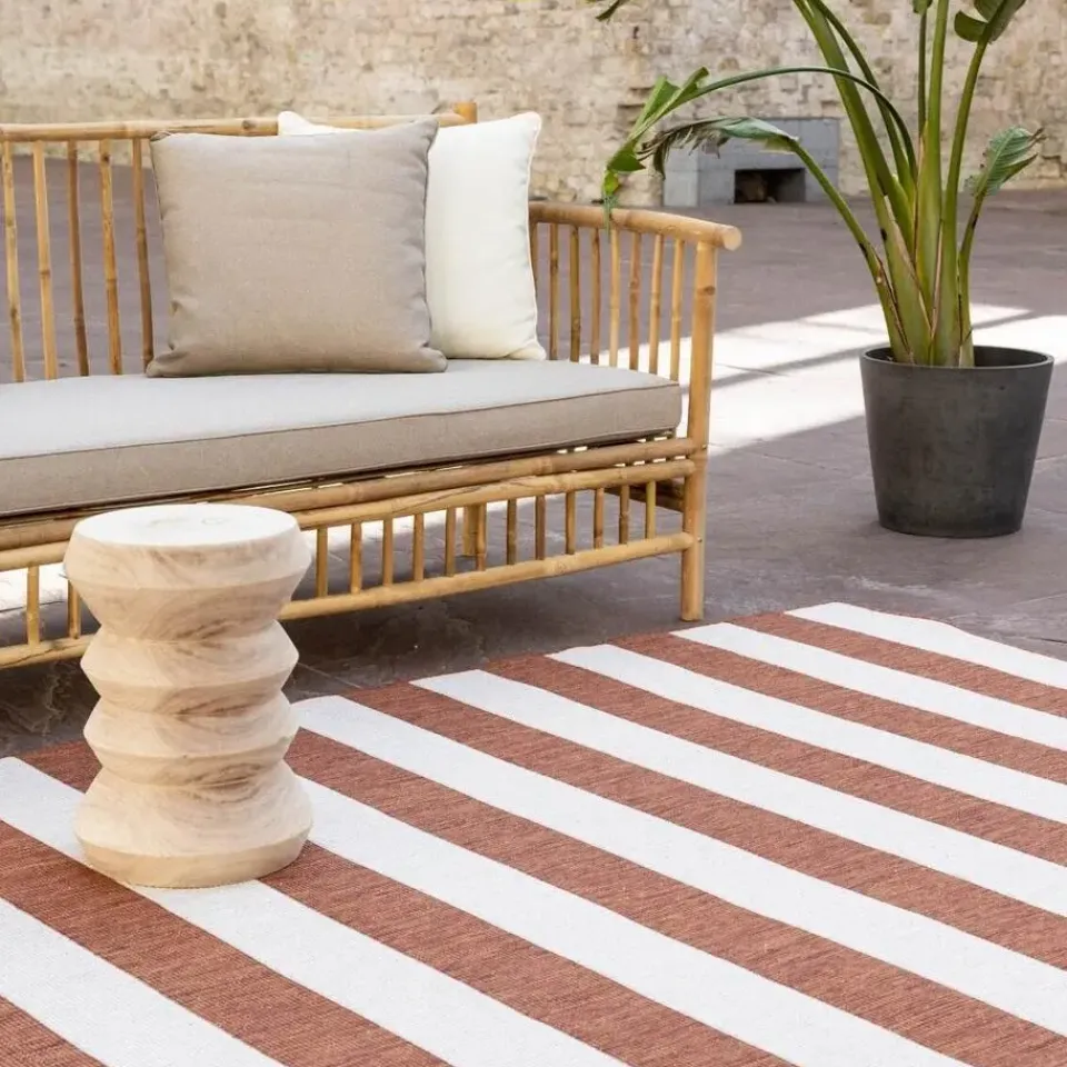 Eva Interior Interieur05 Buitenkleed Stripes roest/wit dubbelzijdig - 290 x 200 cm Online