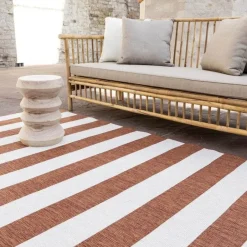 Eva Interior Interieur05 Buitenkleed Stripes roest/wit dubbelzijdig - 340 x 240 cm Sale