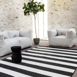 Eva Interior Interieur05 Buitenkleed Stripes zwart/wit dubbelzijdig - 230 x 160 cm Online